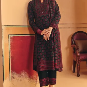 Winter Black Printed Ethnic Motifs Woven Kurta Set