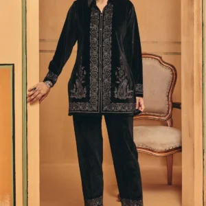 Winter Black Printed Velvet Co-Ord Set